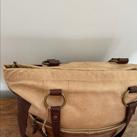 The Sak Iris Two-toned Leather Tote Bag Brown Tan Color Block - Picture 4 of 13